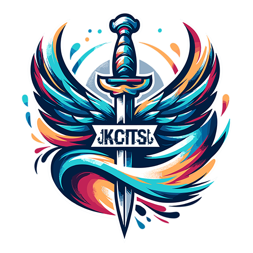 Kcits.Quest logo - Dagger as the spine through drawn wings